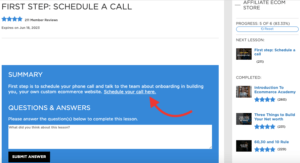 How to schedule a call with support team for the affiliate ecommerce store