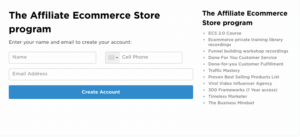 Tai Lopez Affiliate Ecommerce store Create account
